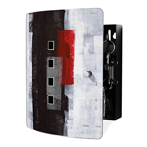 banjado Design Schlüsselkasten aus Edelstahl für 10 Schlüssel/Schlüsselbox zur Schlüsselaufbewahrung 24 x 21,5 x 7cm groß mit praktischem Magnetverschluss/Motiv Abstrakt Rot von banjado