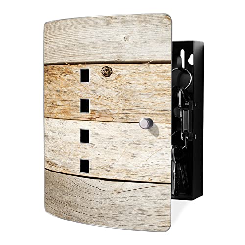 banjado® Design Schlüsselkasten aus Edelstahl mit Motiv Graues Holz für 10 Schlüssel - Schlüsselschrank zur Schlüssel Aufbewahrung 24 x 21,5 x 7cm groß mit praktischem Magnetverschluss von banjado