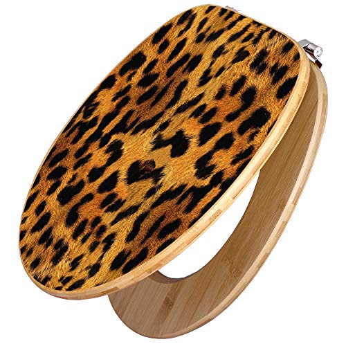 banjado® Design WC Sitz Bambus 44x38x5cm mit Motiv Leopard - Toilettendeckel/Toilettensitz Bambus - hochwertiger Bambus Klodeckel/WC-Sitz mit Universal Scharnieren für alle gängigen Toiletten von banjado