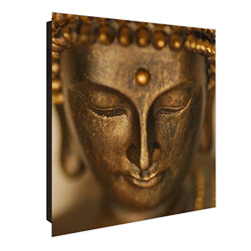 banjado® Großer Schlüsselkasten Glas/Schlüsselbox 30cm x 30cm mit 50 Haken - Motiv Buddha Gold/Schlüsselkasten modern für Schlüsselaufbewahrung mit beschreibbarer, magnetischer Glastür von banjado