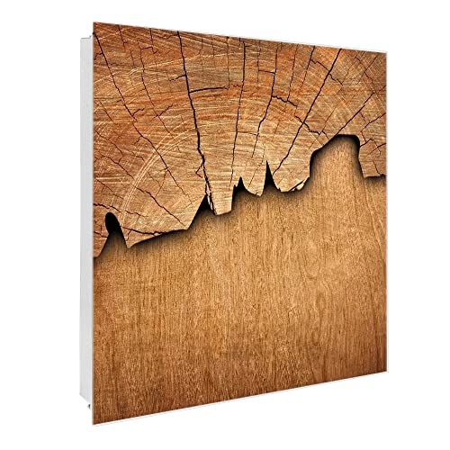 banjado® Großer Schlüsselkasten Glas/Schlüsselbox 30cm x 30cm mit 50 Haken - Motiv Holz/Schlüsselkasten modern für Schlüsselaufbewahrung mit beschreibbarer, magnetischer Glastür von banjado