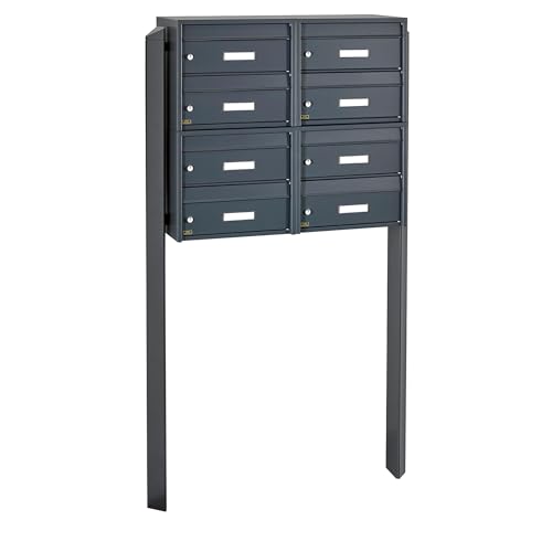 Banjado® Burg Wächter Briefkasten mit Standfuß/Briefkasten 8 Parteien/Standbriefkasten anthrazit/Standbriefkasten freistehend/Freistehender Briefkasten mit Namensschild von banjado