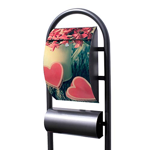 Banjado® Stand Briefkasten in Hammerschlag-Optik in Größe 150x47x22cm mit Motiv Valentin - Briefkasten mit Standfuß/Postkasten freistehend als Standbriefkasten mit Zeitungsfach von banjado
