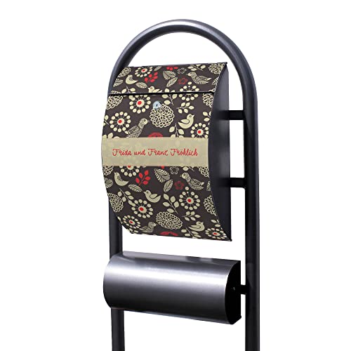 Banjado® Stand Briefkasten in Hammerschlag-Optik in Größe 150x47x22cm mit Motiv WT Blumen Und Vögel - Briefkasten mit Standfuß/Postkasten freistehend als Standbriefkasten mit Zeitungsfach von banjado