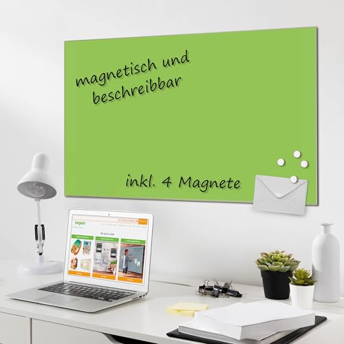 Banjado Glas Magnettafel 120x80cm - Magnetwand und Memoboard für Küche, Büro, Kinderzimmer - Inkl. 4 Magnete & Montageset - Limettengrün von banjado