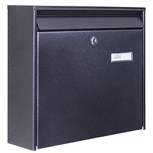 banjado® Burg-Wächter® Briefkasten schwarz 32x36x10cm/ Briefkasten groß/Postkasten A4 Einwurf inkl. Montagematerial & 2 Schlüsseln/Briefkasten ohne Zeitungsfach/Briefkasten mit Namensschild von banjado