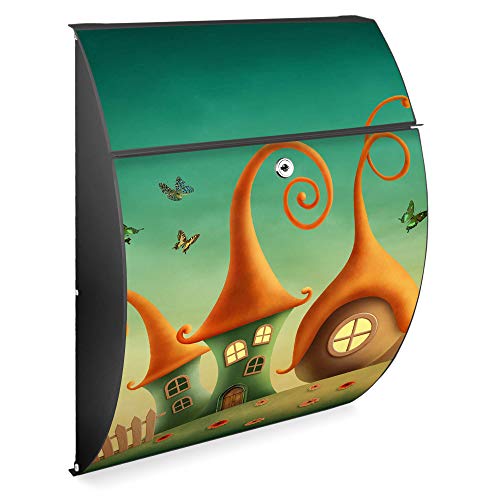 banjado Design Briefkasten - Modell Riviera 46x33,5x13cm groß - verzinkter Stahl anthrazit - Postkasten Öffnungsstopp großer A4 Einwurf Zylinderschloss 2 Schlüssel - Motiv Zwergenhausen banjado Design Briefkasten - Modell Riviera 46x33,5x13cm groß - verzinkter Stahl anthrazit - Postkasten Öffnungsstopp großer A4 Einwurf Zylinderschloss 2 Schlüssel - Motiv Zwergenhausen von banjado