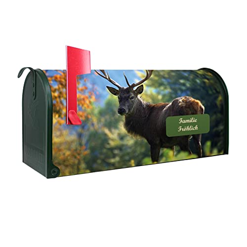 banjado® Amerikanischer Briefkasten - US Mailbox/Letterbox mit Motiv Hirsch 51x22x17cm - Postkasten Stahl aus Amerika – Briefkasten amerikanisch grün pulverbeschichtet von banjado