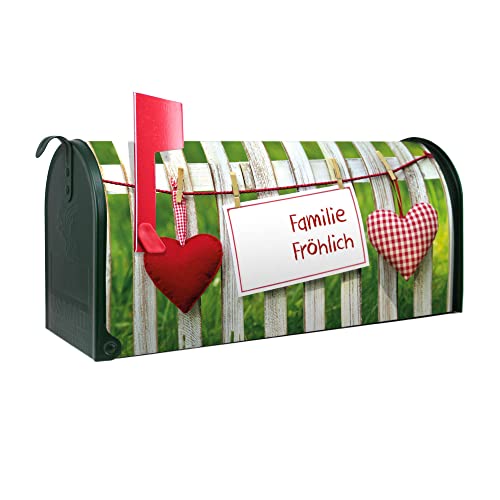 banjado® Amerikanischer Briefkasten - US Mailbox/Letterbox mit Motiv WT Gartenzaun 51x22x17cm - Postkasten Stahl aus Amerika – Briefkasten amerikanisch grün pulverbeschichtet von banjado