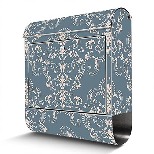 banjado® Briefkasten Edelstahl mit Motiv Royal Creme Blau 38x43x12cm & 2 Schlüssel - rostfreier Edelstahl Briefkasten mit Zeitungsfach - Postkasten A4 Einwurf inkl. Montagematerial von banjado