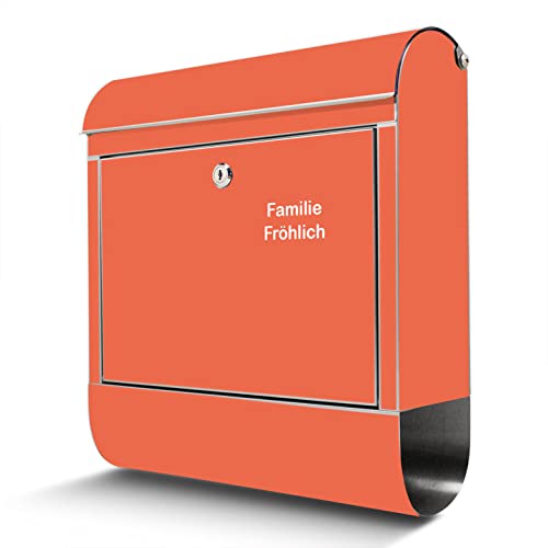 banjado® Briefkasten Edelstahl personalisiert mit Farbe Orange 39x47x14cm & 2 Schlüssel - rostfreier Edelstahl Briefkasten mit Zeitungsfach - Postkasten A4 Einwurf inkl. Montagematerial von banjado