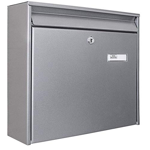 banjado® Burg-Wächter® Briefkasten Silber 32x36x10cm/ Briefkasten groß/Postkasten A4 Einwurf inkl. Montagematerial & 2 Schlüsseln/Briefkasten ohne Zeitungsfach/Briefkasten mit Namensschild von banjado