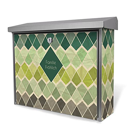 banjado® Burgwächter Briefkasten Edelstahl 38x39x12cm mit Motiv Vier Farben Grün/Briefkasten Edelstahl ohne Zeitungsfach/Briefkasten grau/Postkasten inkl. Montagematerial & 2 Schlüsseln von banjado