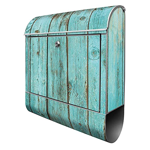 banjado® Design Briefkasten mit Blaues Holz 38,5x46,5x13cm & 2 Schlüssel - Briefkasten Stahl Silber mit Zeitungsfach pulverbeschichtet - Postkasten A4 Einwurf inkl. Montagematerial von banjado