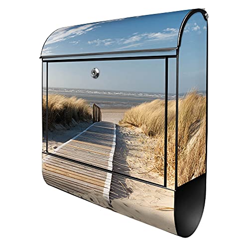 banjado® Design Briefkasten mit Dünen 38,5x46,5x13cm & 2 Schlüssel - Briefkasten Stahl schwarz mit Zeitungsfach pulverbeschichtet - Postkasten A4 Einwurf inkl. Montagematerial von banjado