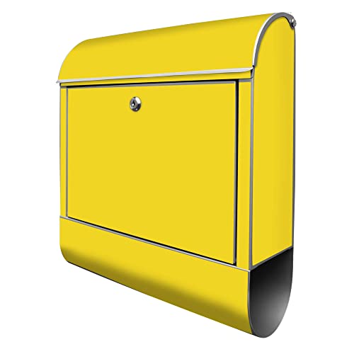 banjado® Design Briefkasten mit Farbe Sonnengelb 39x47x14cm & 2 Schlüssel - Briefkasten Stahl Silber mit Zeitungsfach pulverbeschichtet - Postkasten A4 Einwurf inkl. Montagematerial von banjado