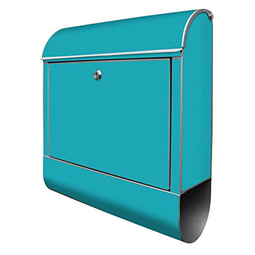 banjado® Design Briefkasten mit Farbe Türkis 39x47x14cm & 2 Schlüssel - Briefkasten Stahl Silber mit Zeitungsfach pulverbeschichtet - Postkasten A4 Einwurf inkl. Montagematerial von banjado