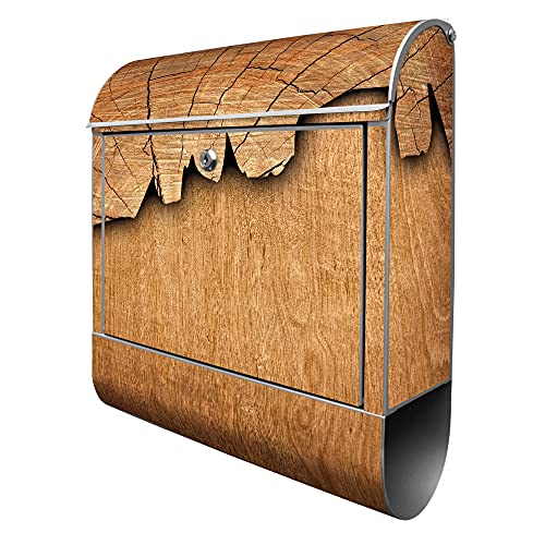 banjado® Design Briefkasten mit Holz 38,5x46,5x13cm & 2 Schlüssel - Briefkasten Stahl Silber mit Zeitungsfach pulverbeschichtet - Postkasten A4 Einwurf inkl. Montagematerial von banjado