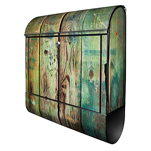banjado® Design Briefkasten mit Motiv Grünes Holz 39x47x14cm & 2 Schlüssel - Briefkasten Stahl schwarz mit Zeitungsfach pulverbeschichtet - Postkasten A4 Einwurf inkl. Montagematerial von banjado