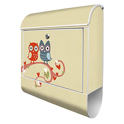 banjado® Design Briefkasten mit Motiv I Love You 39x47x14cm & 2 Schlüssel - Briefkasten Stahl weiß mit Zeitungsfach pulverbeschichtet - Postkasten A4 Einwurf inkl. Montagematerial von banjado