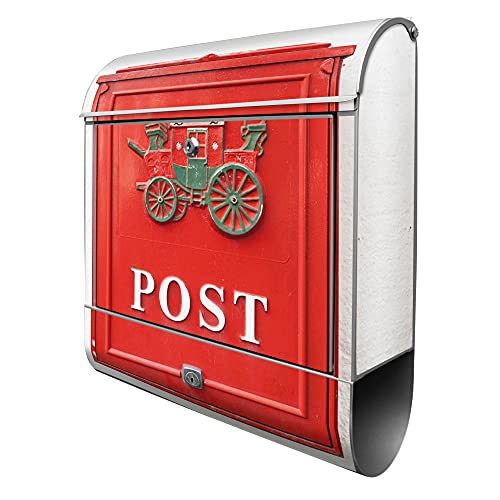 banjado® Design Briefkasten mit Postkasten Nostalgie 38,5x46,5x13cm & 2 Schlüssel - Briefkasten Stahl Silber mit Zeitungsfach pulverbeschichtet - Postkasten A4 Einwurf inkl. Montagematerial von banjado