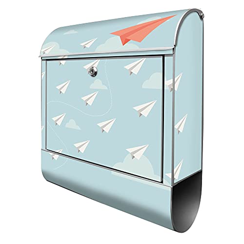 banjado® Design Briefkasten mit WT Wolken 38,5x46,5x13cm & 2 Schlüssel - Briefkasten Stahl Silber mit Zeitungsfach pulverbeschichtet - Postkasten A4 Einwurf inkl. Montagematerial von banjado