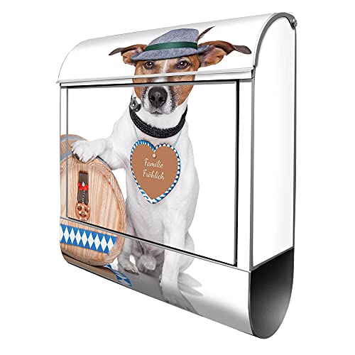 banjado® Design Briefkasten personalisiert Motiv Bayer Jack Russel 39x47x14cm & 2 Schlüssel - Briefkasten Stahl Silber Zeitungsfach pulverbeschichtet - Postkasten A4 Einwurf inkl. Montagematerial von banjado