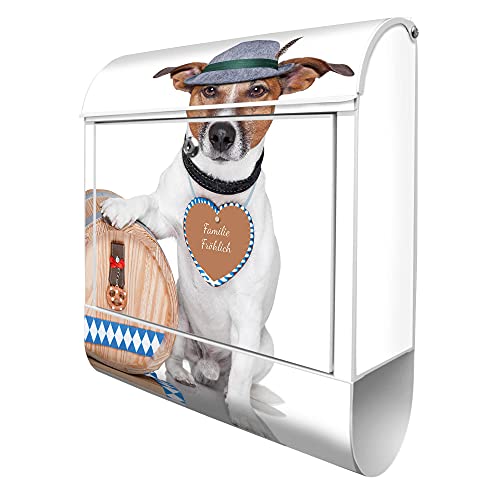 banjado® Design Briefkasten personalisiert Motiv Bayer Jack Russel 39x47x14cm & 2 Schlüssel - Briefkasten Stahl weiß Zeitungsfach pulverbeschichtet - Postkasten A4 Einwurf inkl. Montagematerial von banjado