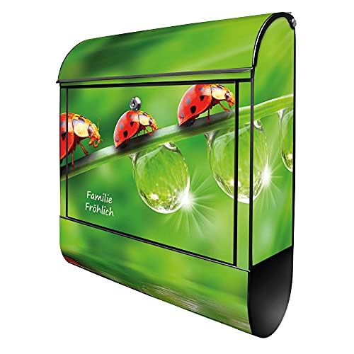 banjado® Design Briefkasten personalisiert Für Jeden Einen 38,5x46,5x13cm & 2 Schlüssel - Briefkasten Stahl schwarz Zeitungsfach pulverbeschichtet - Postkasten A4 Einwurf inkl. Montagematerial von banjado