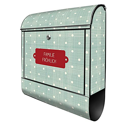 banjado® Design Briefkasten personalisiert Motiv Punkte Lindgrün 39x47x14cm & 2 Schlüssel - Briefkasten Stahl schwarz Zeitungsfach pulverbeschichtet - Postkasten A4 Einwurf inkl. Montagematerial von banjado