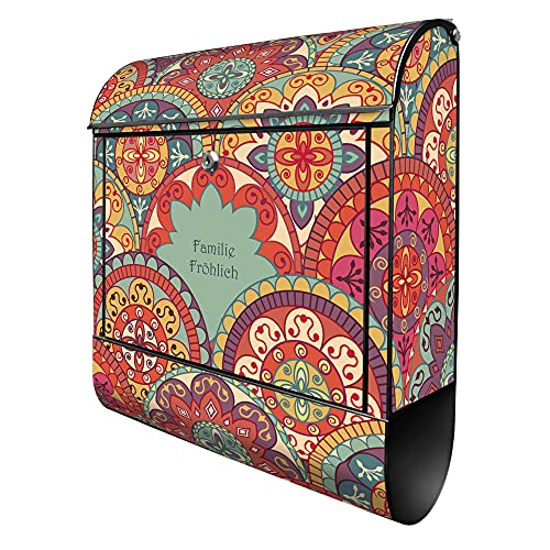 banjado® Design Briefkasten personalisiert Rosetten 38,5x46,5x13cm & 2 Schlüssel - Briefkasten Stahl schwarz Zeitungsfach pulverbeschichtet - Postkasten A4 Einwurf inkl. Montagematerial von banjado