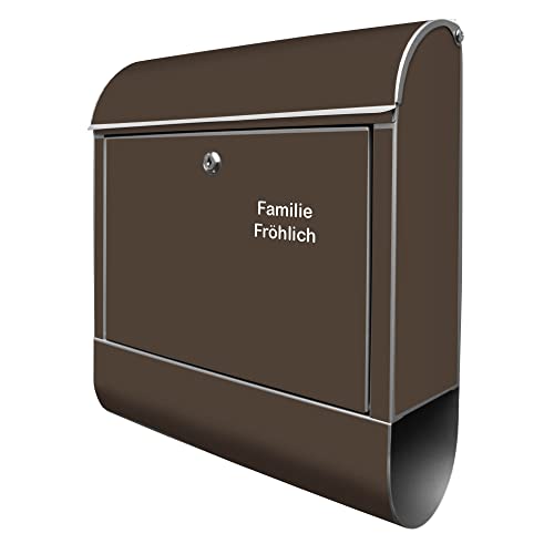 banjado® Design Briefkasten personalisiert mit Farbe Schokobraun 39x47x14cm & 2 Schlüssel - Briefkasten Stahl Silber mit Zeitungsfach pulverbeschichtet - Postkasten A4 Einwurf inkl. Montagematerial von banjado