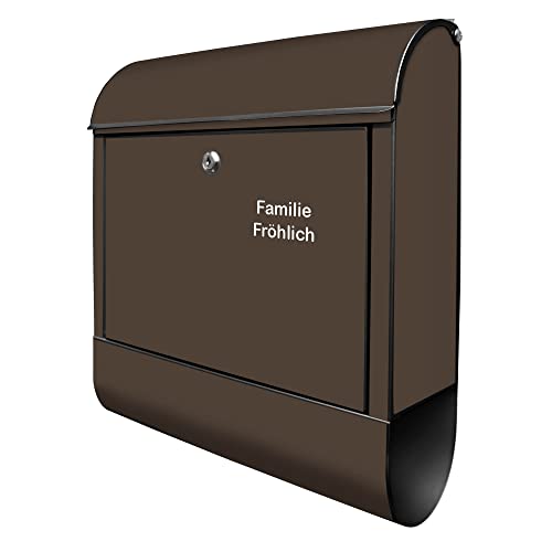 banjado® Design Briefkasten personalisiert mit Farbe Schokobraun 39x47x14cm & 2 Schlüssel - Briefkasten Stahl schwarz mit Zeitungsfach pulverbeschichtet - Postkasten A4 Einwurf inkl. Montagematerial von banjado