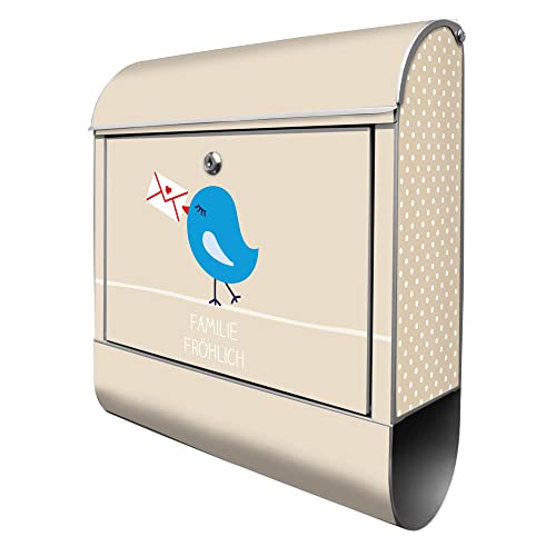 banjado® Design Briefkasten personalisiert mit Motiv WT Liebesbrief 39x47x14cm & 2 Schlüssel - Briefkasten Stahl silber mit Zeitungsfach pulverbeschichtet - Postkasten A4 Einwurf inkl. Montagematerial von banjado