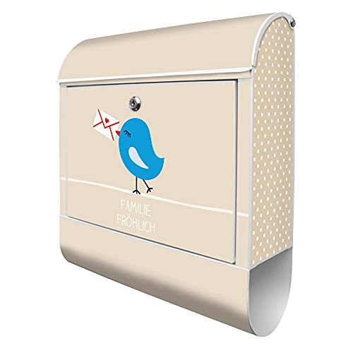 banjado® Design Briefkasten personalisiert mit Motiv WT Liebesbrief 39x47x14cm & 2 Schlüssel - Briefkasten Stahl weiß mit Zeitungsfach pulverbeschichtet - Postkasten A4 Einwurf inkl. Montagematerial von banjado