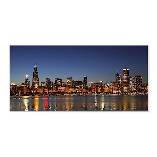 banjado® Magnettafel 78 x 37cm / Magnetwand aus Metall/Magnetpinnwand als Memoboard/Pinnwand Magnettafel Küche, Büro, Kinderzimmer inkl. 4 Magnete & Montageset - Chicago Skyline von banjado