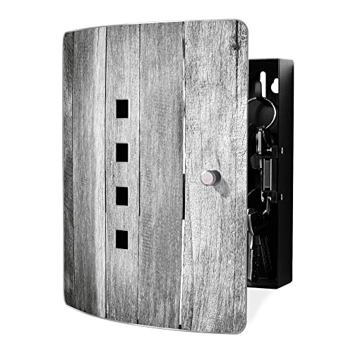 banjado® Design Schlüsselkasten aus Edelstahl mit Motiv Holz Monochrom für 10 Schlüssel - Schlüsselschrank zur Schlüssel Aufbewahrung 24 x 21,5 x 7cm groß mit praktischem Magnetverschluss von banjado