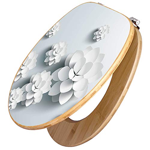 banjado® Design WC Sitz Bambus 44x38x5cm mit Motiv Papier Lotus - Toilettendeckel/Toilettensitz Bambus - hochwertiger Bambus Klodeckel/WC-Sitz mit Universal Scharnieren für alle gängigen Toiletten von banjado