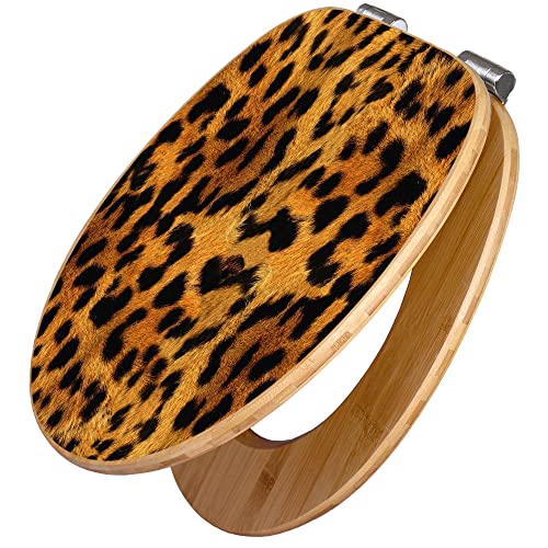 banjado® Design WC Sitz Bambus Absenkautomatik mit Motiv Leopard/Toilettendeckel mit Absenkautomatik Holz/hochwertiger Bambus Klodeckel/WC-Sitz für alle gängigen Toiletten von banjado