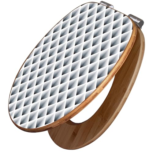 banjado Design WC Sitz Bambus Absenkautomatik 45,8x37,5cm / Toilettendeckel mit Absenkautomatik Holz/hochwertiger Bambus Klodeckel/WC-Sitz für gängigen Toiletten/Motiv Raster 3D Grau von banjado