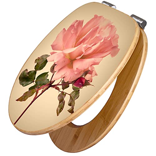 banjado® Design WC Sitz Bambus Absenkautomatik mit Motiv Rose/Toilettendeckel mit Absenkautomatik Holz/hochwertiger Bambus Klodeckel/WC-Sitz für alle gängigen Toiletten von banjado