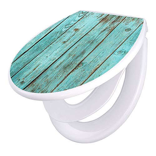 banjado® Familien WC Sitz mit Absenkautomatik 44x37cm mit Motiv Blaues Holz - Klodeckel/Klobrille mit kindersitz aus hochwertigem Polypropylen - universeller Toilettensitz mit Kindersitz integriert von banjado