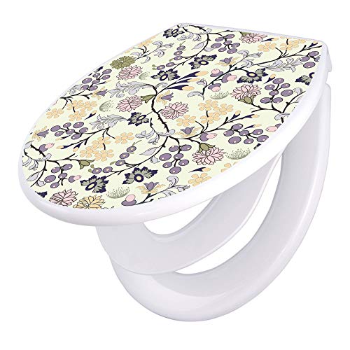 banjado® Familien WC Sitz mit Absenkautomatik 44x37cm mit Motiv Florale Tapete - Klodeckel/Klobrille mit kindersitz aus hochwertigem Polypropylen - universeller Toilettensitz mit Kindersitz integriert von banjado