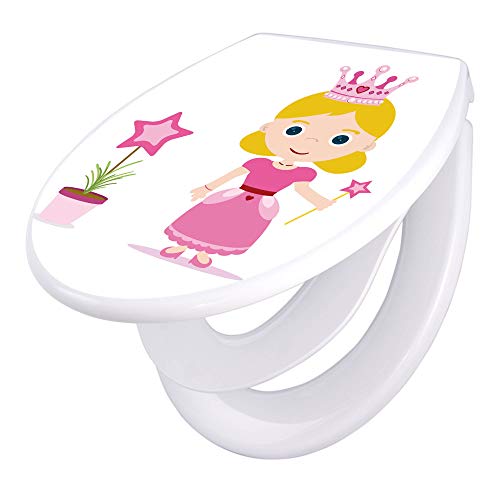 banjado® Familien WC Sitz mit Absenkautomatik 44x37cm mit Motiv Prinzessinnen - Klodeckel/Klobrille mit kindersitz aus hochwertigem Polypropylen - universeller Toilettensitz mit Kindersitz integriert von banjado