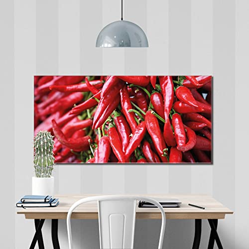 banjado® Glas Bild 100x50cm mit Motiv Chilli als Wandbild für Wohnzimmer/Küche/Büro - Wohnzimmer Bild aus ESG Sicherheitsglas kratzfest mit geschliffenen Kanten - Glasbild groß als Wand Bild von banjado