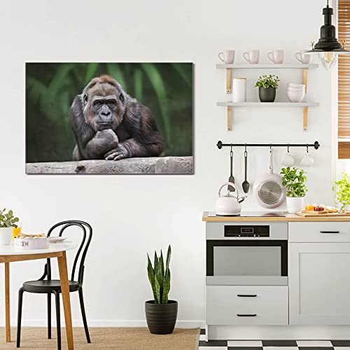 banjado® Glas Bild 120x80cm mit Motiv Gorilla als Wandbild für Wohnzimmer/Küche/Büro - Wohnzimmer Bild aus ESG Sicherheitsglas kratzfest mit geschliffenen Kanten - Glasbild groß als Wand Bild von banjado