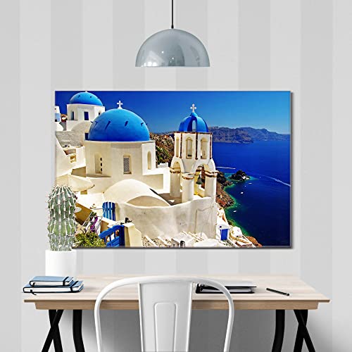 banjado® Glas Bild 45x30cm mit Motiv Griechenland als Wandbild für Wohnzimmer/Küche/Büro - Wohnzimmer Bild aus ESG Sicherheitsglas kratzfest mit geschliffenen Kanten - Glasbild groß als Wand Bild von banjado