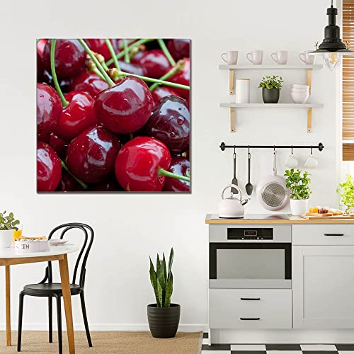 banjado® Glas Bild 70x70cm mit Motiv Kirschen als Wandbild für Wohnzimmer/Küche/Büro - Wohnzimmer Bild aus ESG Sicherheitsglas kratzfest mit geschliffenen Kanten - Glasbild groß als Wand Bild von banjado