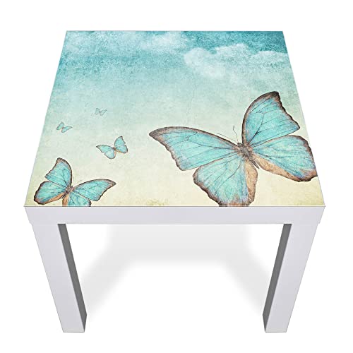 banjado® Glasplatte mit Motiv Blaue Schmetterlinge für Tisch 55 x 55 cm/Tischplatte aus Sicherheitsglas kompatibel mit IKEA Tisch Lack/Tischplatte Glas für Beistelltisch, Couchtisch/Tisch Platte von banjado