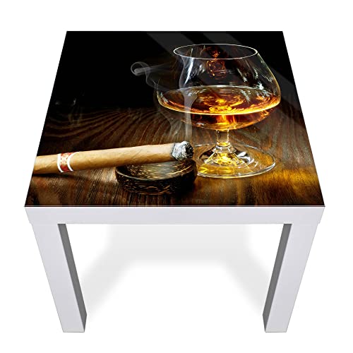banjado® Glasplatte mit Motiv Whiskey & Cigar für Tisch 55 x 55 cm/Tischplatte aus Sicherheitsglas kompatibel mit IKEA Tisch Lack/Tischplatte Glas für Beistelltisch, Couchtisch/Tisch Platte von banjado